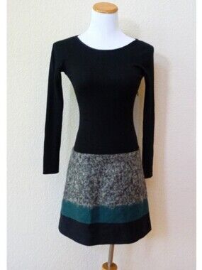 Paule Ka wool and mohair blend drop waist with a ribbed botice long sleeve dress